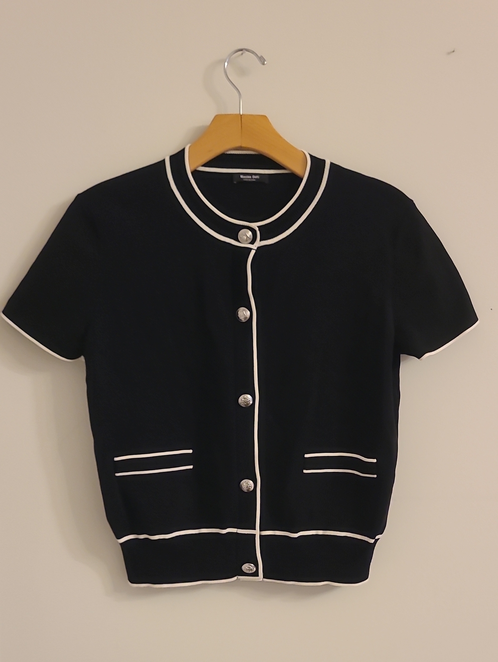 Massimo Dutti Short Sleeve Knit Cardigan with Contrast Detail